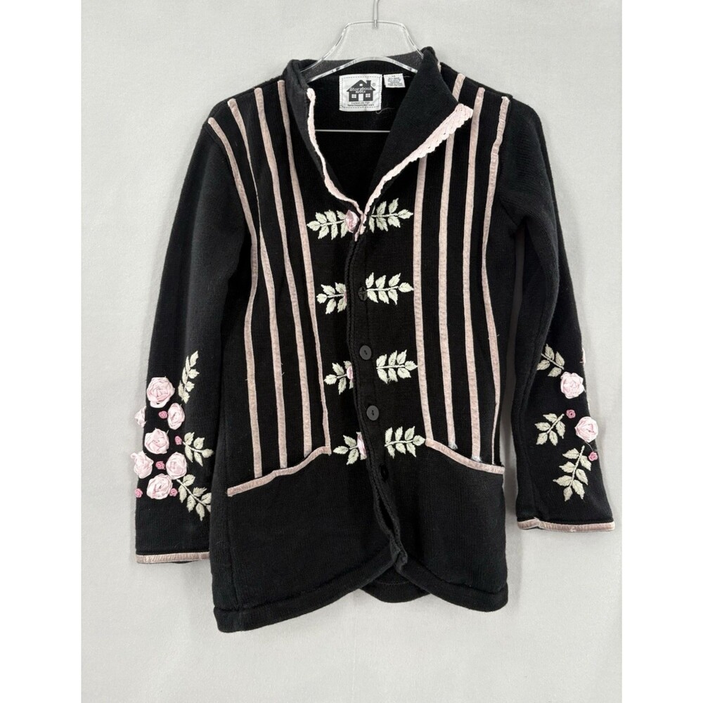 Storybook Knits XS Cardigan Sweater Womens Floral Vision Elegance Vintage